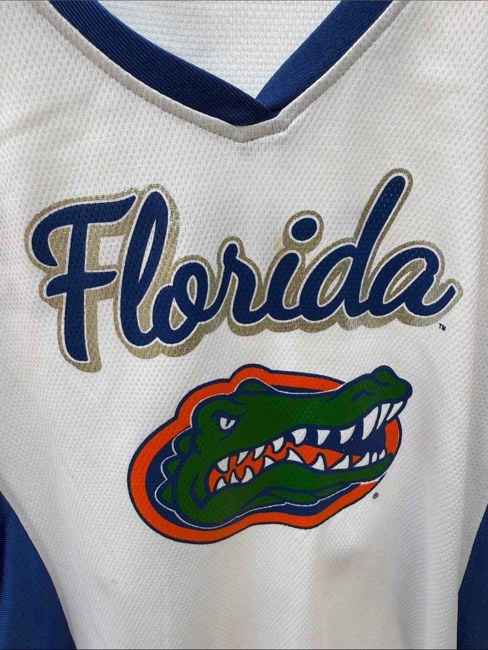 Knights Apparel White, Blue & Orange Florida Gators Girls' Jersey Shirt